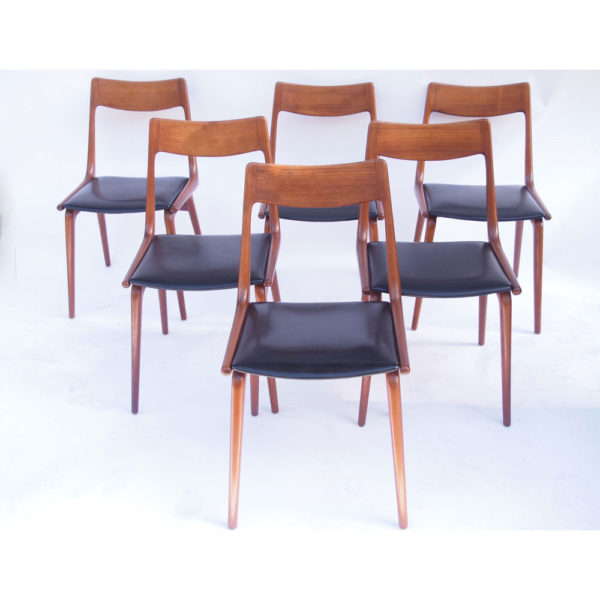 Ensemble 6 chaises boomerang, A. Christensen, Slagelse, années 50