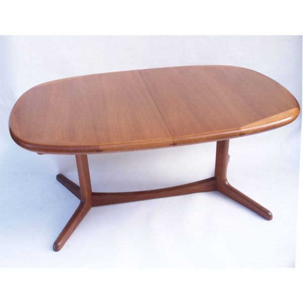 Table ovale scandinave vintage danoise, pied central, une rallonge