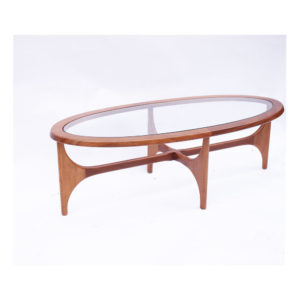 Table basse ovale scandinave vintage verre & bois