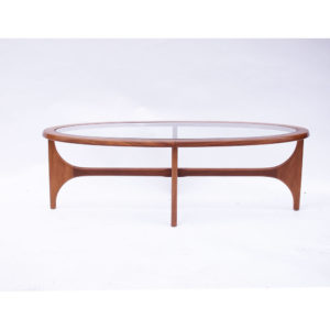 Table basse ovale scandinave vintage verre & bois